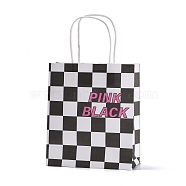 Plaid Paper Bags, with Handle, for Gift Bags and Shopping Bags, Rectangle, Black, 18.2x8x20.9cm(CARB-Z002-01A-02)