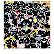 50Pcs 50 Styles PVC Stickers, Self-adhesion, for Suitcase, Skateboard, Refrigerator, Helmet, Mobile Phone Shell, Cat, Black, 55~85mm, 50pcs/set(PW-WGDC277-01)