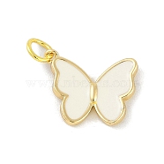 Brass Enamel Pendants, with Jump Ring, Real 18K Gold Plated, Butterfly Charm, White, 16x12.5x2.5mm, Hole: 3mm(KK-B114-16G-01)