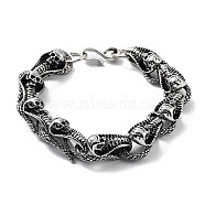 Retro Alloy Skull Snake Link Chain Bracelets for Women Men, Antique Silver, 8-5/8 inch(22cm)(BJEW-L684-009AS)