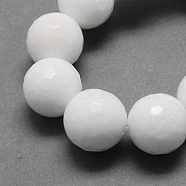 Natural White Jade Bead Strands, Dyed, Faceted, Round, White, 14mm, Hole: 2mm, 28pcs/strand, 14.6 inch(G-R166-14mm-22)