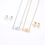 304 Stainless Steel Jewelry Sets, Stud Earrings and Pendant Necklaces, Bird, Mixed Color, Necklace: 18.9 inch(48cm), Stud Earrings: 5x12x1.2mm, Pin: 0.8mm(SJEW-O090-25)