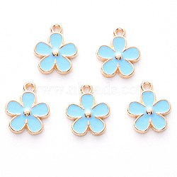 Alloy Enamel Charms, Cadmium Free & Lead Free, Light Gold, Flower, Sky Blue, 15x13x2.5mm, Hole: 1.5mm(ENAM-R059-02-RS)