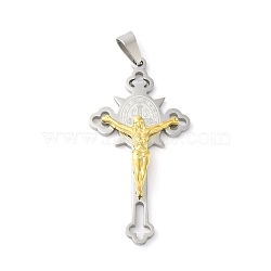 PVD Vacuum Plating 304 Stainless Steel Big Pendants, Crucifix Cross Charm, Golden & Stainless Steel Color, 56x28x6mm, Hole: 8x5mm(STAS-D052-03GP)