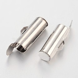 Brass Slide On End Clasp Tubes,  Slider End Caps, Platinum, 13.5x4.5mm, Hole: 1mm, Inner Diameter: 2mm(X-KK-P031-13P)