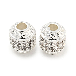 Rack Plating Brass Micro Pave Clear Cubic Zirconia Beads, Long-Lasting Plated, Lead Free & Cadmium Free, Column, Silver, 8.5x7.5mm, Hole: 2.7mm(KK-L215-309S)