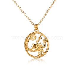 Alloy Flat Round with Constellation Pendant Necklaces, Cable Chain Necklace for Women, Scorpio, Pendant: 2.2cm(PW-WG52384-08)