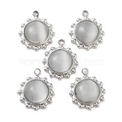 304 Stainless Steel with Cat Eye Pendants, Oval, White, 15x12.5x4mm, Hole: 1.5mm(STAS-L022-362P-02)