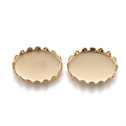201 Stainless Steel Cabochon Settings, Lace Edge Bezel Cups, Oval, Golden, Tray: 18x13mm, 19x14x4mm(STAS-P249-10B-G)