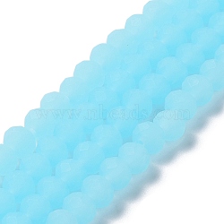 Imitation Jade Solid Color Glass Beads Strands, Faceted, Frosted, Rondelle, Cyan, 10mm, Hole: 1mm, about 63~65pcs/strand, 49~50cm(EGLA-A034-J10mm-MD04)