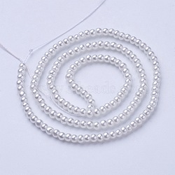 Glass Pearl Beads Strands, Pearlized, Round, White, Size: about 3mm in diameter, hole: 1mm, about 220~230pcs/str(X-HY-3D-B01)