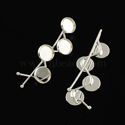 Iron Hair Bobby Pin Findings, with Brass Flat Round Tray, Silver Color Plated, Tray: 10mm, 63x19mm(MAK-Q001-032S)