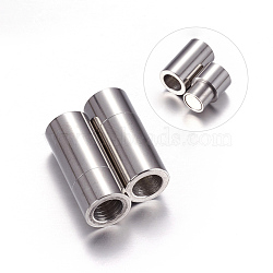 304 Stainless Steel Magnetic Clasps with Glue-in Ends, Column, Stainless Steel Color, 19x7mm, Hole: 5mm(STAS-K006-10C)