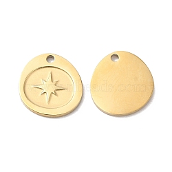 Ion Plating(IP) 316L Surgical Stainless Steel Charms, Nickel Free, Irregular Flat Round with Star Charm, Textured, Real 18K Gold Plated, 11.8x11.2x1mm, Hole: 1.2mm(STAS-H213-48G)