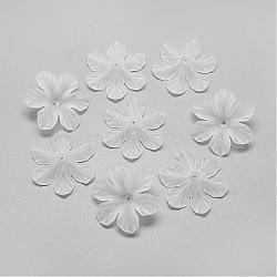 6-Petal Transparent Acrylic Bead Caps, Frosted, Clear, 32.5x29x8mm, Hole: 1.5mm, about 290pcs/500g(FACR-S016-SB518)