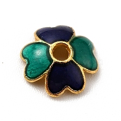 4-Petal Alloy Enamel Bead Caps, Cadmium Free & Lead Free, Golden, Flower, Midnight Blue, 7.5x7.5x2mm, Hole: 1.4mm(FIND-G029-06G-03)