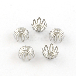 8-Petal Flower 304 Stainless Steel Fancy Bead Caps, Stainless Steel Color, 11x7mm, Hole: 1mm(STAS-R083-17)