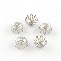 Tarnish Resistant 8-Petal Flower 304 Stainless Steel Fancy Bead Caps, Stainless Steel Color, 11x7mm, Hole: 1mm(STAS-R083-17)