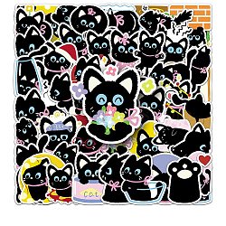 50Pcs 50 Styles PVC Stickers, Self-adhesion, for Suitcase, Skateboard, Refrigerator, Helmet, Mobile Phone Shell, Cat, Black, 55~85mm, 50pcs/set(PW-WGDC277-01)