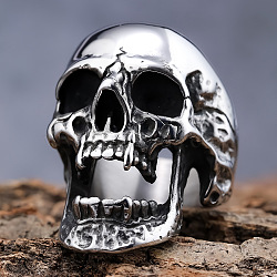 Skull 304 Stainless Steel Finger Rings for Men, Antique Silver, US Size 9(18.9mm)(FS-WGF2445-02)