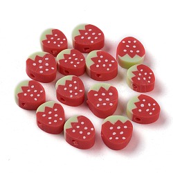 Handmade Polymer Clay Beads, Strawberry, Red, 10~11x8~10x4.5mm, Hole: 1.6mm(X-CLAY-R069-01M)