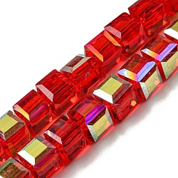 Electroplate Glass Beads Strands, Half Rainbow Plated, Faceted, Cube, Red, 7~7.5x7~7.5x7~7.5mm, Hole: 1mm(EGLA-M031-01A-HR02)