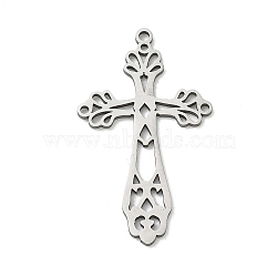201 Stainless Steel Pendants, Filigree Cross Charms, Laser Cut, Stainless Steel Color, 32.5x19x1.5mm, Hole: 1.5mm(SA-CBA9671-20P)