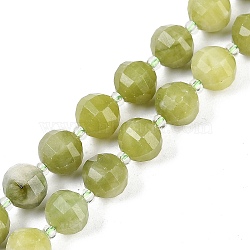 Natural Chinese Jade Beads Strands, Faceted, Lantern, with Seed Beads, 10x9mm, Hole: 1.2mm, about 33~34pcs/strand, 15.51~16.10 inch(39.4~40.9cm)(G-G182-B18-05)