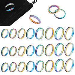 201 Stainless Steel Grooved Finger Ring for Women Men, Rainbow Color, 4mm, US Size 5~US Size 14(15.9~23mm), 8 Style, 3pcs/style, 24pcs(RJEW-UN0002-51A-M)