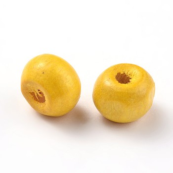 Dyed Natural Wood Beads, Round, Lead Free, Yellow, 10x9mm, Hole: 3mm, about 3000pcs/1000g