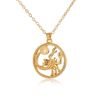 Alloy Flat Round with Constellation Pendant Necklaces, Cable Chain Necklace for Women, Scorpio, Pendant: 2.2cm