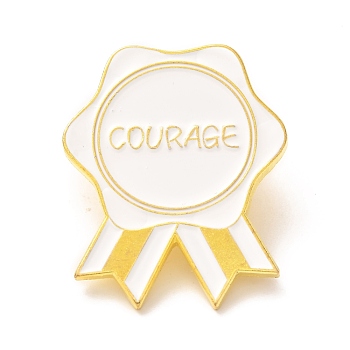 Alloy Enamel Brooches, Enamel Pin, Award Ribbon with Courage, White, 30x24x10mm