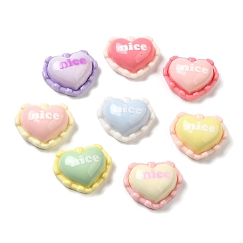 Opaque Resin Cabochons, Heart with Word Nice, Mixed Color, 20.5x24x9mm