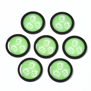 Printed Acrylic Pendants, with Glitter Powder, Flat Round with Human Face, Light Green, 35x2mm, Hole: 1.5mm