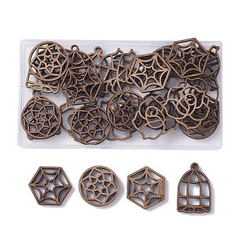 Olycraft 30Pcs 6 Style Wooden Filigree Joiners Links, BurlyWood, 29~36.5x25~35.5x4.5mm, 6pcs/style