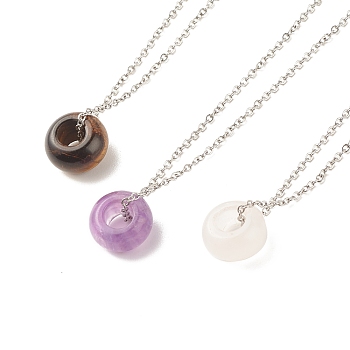 Gemstone Donut Pendant Necklace with 304 Stainless Steel Cable Chains for Women, 17.72 inch(45cm)