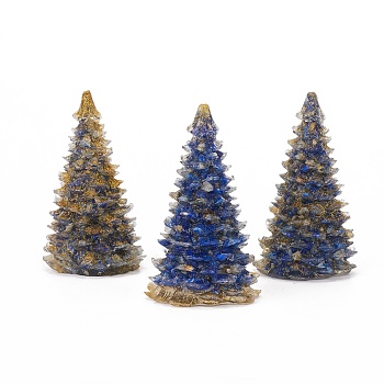 Natural Lapis Lazuli Home Display Decorations, with Resin and Glitter Powder, Christmas Tree, 92x52mm