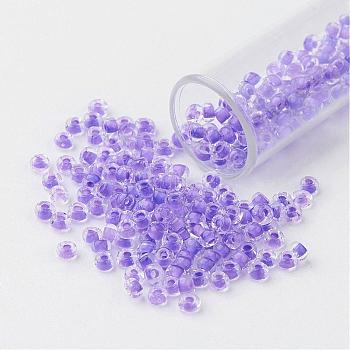 11/0 Grade A Round Glass Seed Beads, Transparent Inside Colours, Medium Purple, 2.3x1.5mm, Hole: 1mm, about 48500pcs/pound