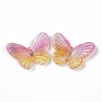 Electroplate Transparent Acrylic Pendants, Two Tone, Butterfly, Flamingo, 31.5x41x4.5mm, Hole: 1.2mm