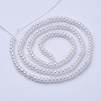 Glass Pearl Beads Strands, Pearlized, Round, White, Size: about 3~4mm in diameter, hole: 1mm, about 220~230pcs/str