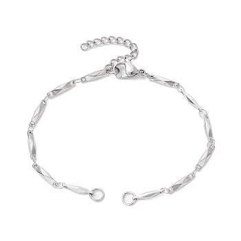 304 Stainless Steel Faceted Bar Link Chain Bracelet Makings, Fit for Connector Charms, with Lobster Claw Clasp & Chain Extender, Stainless Steel Color, 6-3/4 inch(17.3cm), Hole: 3.5mm