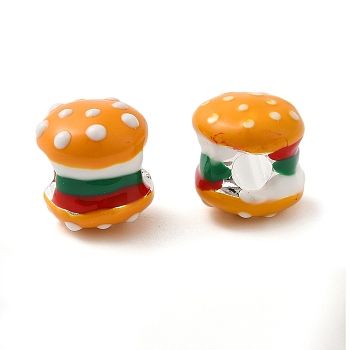 Cartoon Imitation Food Alloy Enamel European Beads, Large Hole Beads, Hamberger, 12x11x11mm, Hole: 4mm