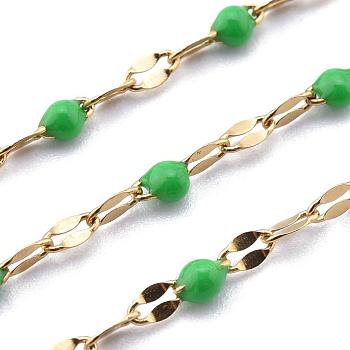 Ion Plating(IP) 304 Stainless Steel Link Chains, with Spool, with Enamel, Soldered, Golden, Lime Green, 4~10x2x0.4~2mm, about 32.8 Feet(10m)/roll