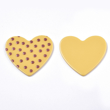 Opaque Printed Acrylic Cabochons, Heart, Pale Goldenrod, 40x44.5x2.5mm