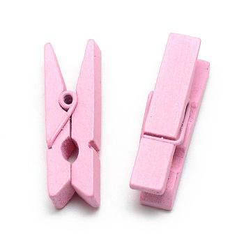Dyed Wooden Craft Pegs Clips, Pink, 35x7x10mm