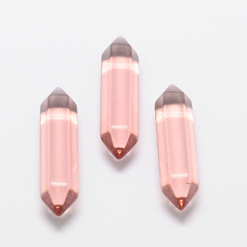 Faceted Bullet Glass Double Terminated Pointed Beads for Wire Wrapped Pendants Making, No Hole Beads, Light Coral, 30x9x9mm