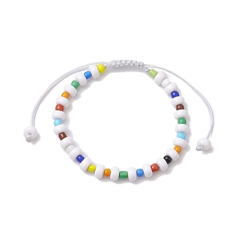Acrylic & Colorful Glass Seed Braided Bead Bracelets, Adjustable Bracelets for Women, White, Inner Diameter: 2-1/8~3-5/8 inch(5.5~9.2cm)