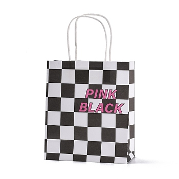 Plaid Paper Bags, with Handle, for Gift Bags and Shopping Bags, Rectangle, Black, 18.2x8x20.9cm