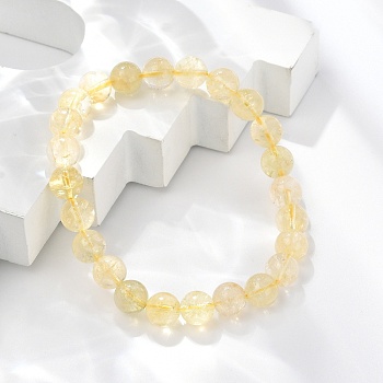 Natural Citrine Beaded Stretch Bracelets, Round, 2 inch(52mm)