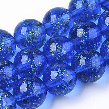 Handmade Gold Sand Lampwork Beads Strands, Luminous, Round, Blue, 11.5~12.5x11~12mm, Hole: 1mm, about 45pcs/Strand, 19.69 inch